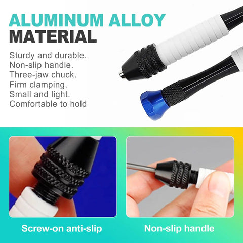 26 Pcs Pin Vise Hand Drill Set For Jewelry Making And DIY Projects showing ergonomic non-slip aluminum handle.