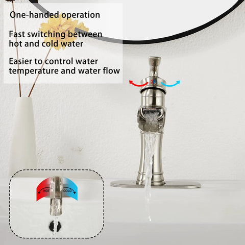 Waterfall Bathroom Faucet Brushed Nickel With Single Handle One Hole Deck Mount Vanity Tap Basin Mixer Includes Drain Assembly And Cover Plate For 1 Or 3 Hole Sinks Easy Install No Fuss on bathroom sink with water running