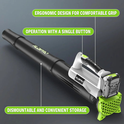 Cordless Leaf Blower With 2x2Ah Batteries And Fast Charger Lightweight 21V Electric Blower for Lawn Care, ergonomic design