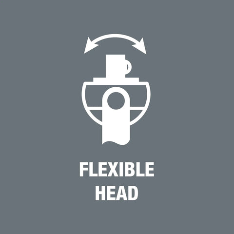 Diagram illustrating flexible head feature of Three Eighths Inch Ratchet Set With Eighteen Metric Sockets Two Flexible Lock Extensions Short And Long Sliding T Handle Universal Joint Wobble Extension Adapter And Eighteen Bits All In One Tool That Feels Like Five Ratchets.