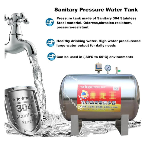 Badass 304 Stainless Steel Water Pressure Tank Built Rock Solid For Well Systems With Plug and Play Setup Delivers Top Shelf Pressure For Farms And Homesteads Guaranteed To Hold Strong Year Round Without A Whiff Of Rust Or Drip, shown with water flow and gauge