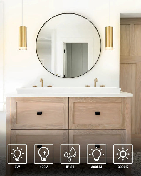 LED Pendant Light Fixtures Gold Cylindrical Pendant Lights For Kitchen Island Modern Living Areas Entryway Dining Room Bathroom And Bedroom 3 Pack Aluminum Alloy Body With Acrylic Shade over bathroom vanity