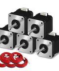 Five NEMA 17 stepper motors for 3D printers with cables