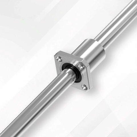 Four Pack LMK12UU Square Flange Linear Ball Bearings 12mm ID, 21mm OD, 30mm Length with Double Seals for 3D Printers installed on rod