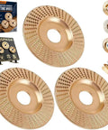 Beefy Tungsten Carbide Wood Carving Discs Set For 4 Inch And 4.5 Inch Grinders with flat beveled and curved surfaces displayed
