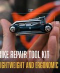 Close-up of 12 In 1 Bike Multitool Kit Lightweight Stainless Steel Bicycle Tool with measurements in hand.
