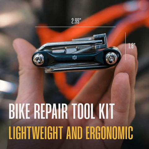 Close-up of 12 In 1 Bike Multitool Kit Lightweight Stainless Steel Bicycle Tool with measurements in hand.