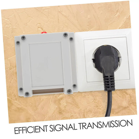 Front view of 55A Compact ABS Electrical Distribution Enclosure for Control Panels next to a wall socket