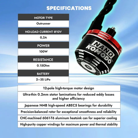 Nano Brushless Motor With 11T Steel Pinion featuring specifications like 12-pole design and CNC-machined heatsink for SCX30 and ASCENT-32.