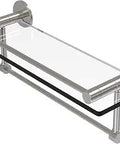 Fresno Collection 16 Inch Vanity Rail With Integrated Towel Bar And Glass Shelf In Satin Nickel Dope Finish For Modern Bathrooms