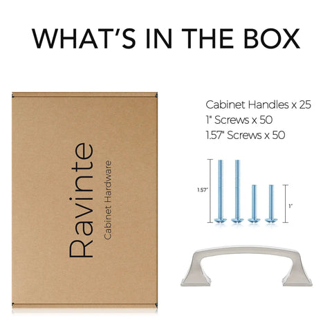 Box contents of Solid 3 Inch Square Arch Cabinet Pulls In Matte Black 25 Pack Big Drawer Handles For Kitchen And Bath
