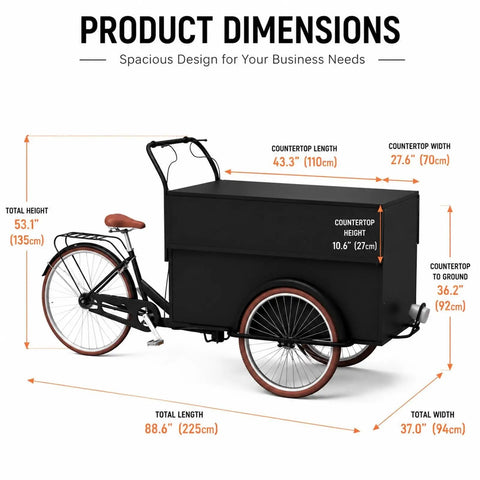 Product dimensions of Kickstart Your Curbside Hustle With This Heavy Duty Outdoor Coffee Cart showing size and features.