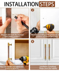 Installation guide for 10 Pack 5 Inch Cabinet Pulls In Wood And Gold Finish for kitchen, bathroom, and living room furniture.