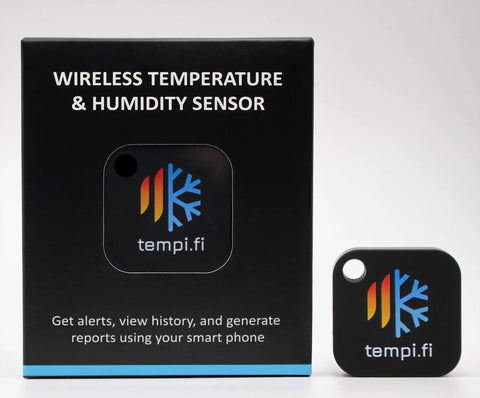 Wireless Temperature And Humidity Sensor Made In USA With 24 Seven Data Logger And Alarm, Bluetooth Smart Thermometer And Hygrometer, Bluetooth Only No Wifi, Auto Minute Readings And Phone Alerts For Home Or Office. Box and sensor