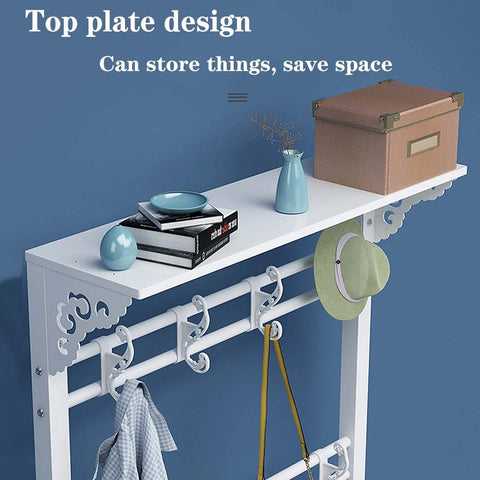 Industrial Coat Rack Shoe Bench With 8 Hooks Freestanding Garment Hanger And Shelf Hall Tree with top plate and decor