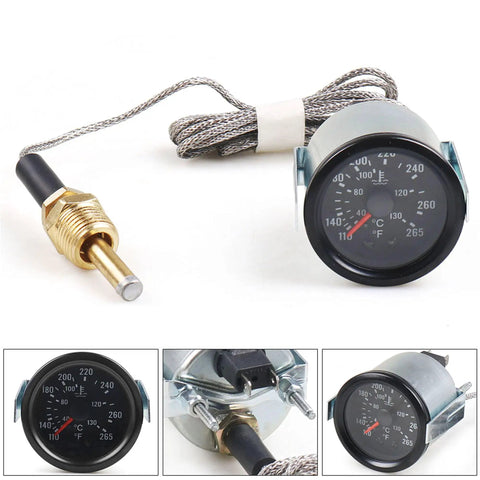 2 Inch Dual Scale Water Temperature Gauge With Yellow Backlight Mechanical Pointer Dial 52mm Car Thermometer 12V Sensor NPT