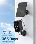 Solar Panel Powered WiFi Outdoor Security Camera Kit With 2K Resolution, Battery Powered Surveillance System mounted outside