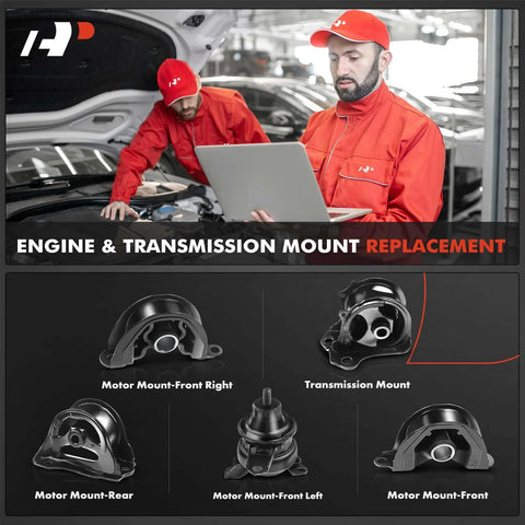 5 Piece Engine And Transmission Mount Set For Honda CR V 1997 1998 1999 2000 2001 Four Cylinder Two Liter Automatic Transmission Heavy Duty Durable Mounts with front, left, right, rear engine mounts and transmission mount