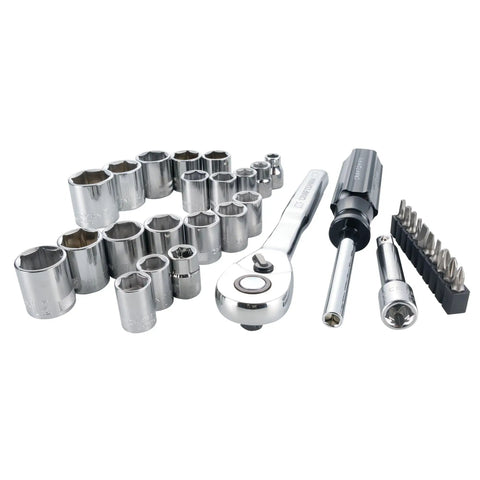 32-Piece Pro Grade Mechanics Tool Set with 3/8-Inch Drive, SAE and Metric Sockets, 6 Point, 72-Tooth Ratchets in Chrome Finish