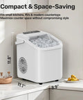 Compact Countertop Ice Maker With Self Cleaning Design And Rapid Cube Batch Output Built Straight For Your Kitchen Or Patio Portable setup on a kitchen countertop.