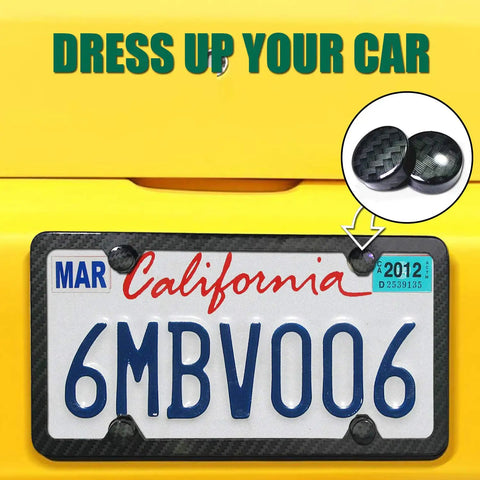 Carbon Fiber Pattern License Plate Screws Kit With Plastic Caps For Front And Rear Car Tags Self Tapping M6 Bolts Easy Install