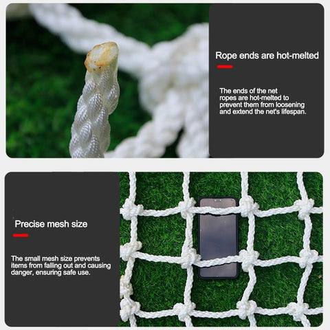 Beefy Heavy Duty Lifting Net Nylon Cargo Sling Net showing hot-melted rope ends and precise mesh size for stability.