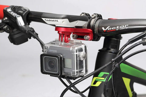 Out Front Bike Handlebar Mount For NiteRider Adapters And Garmin Edge Computers with action camera attached