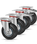 Smooth Gliding Heavy Duty Caster Wheels, 200mm Tpr Rubber Furniture Movers With Foot Brake Options, showing four silver casters with black rubber wheels.