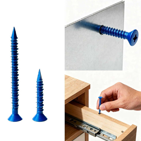 Blue Concrete Screws Kit With Drill Bit And Driver, 20 Pack Masonry Fasteners for DIY Projects, Flat Head Screws Installation