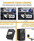 Comparison of video coding with police officer and ambulance, body camera showing size and design, 1440P UHD Ambarella H22 Body Worn Camera