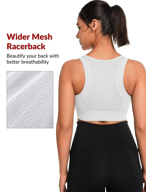Back view of woman wearing Front Closure High Impact Sports Bra For Women Plus Size White L Plus Locked In Support To Stop Bouncing