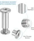 Reliable Hex Chicago Screws And Socket Cap Bolts Made For Scrapbook Binding Leatherwork And Furniture Fix Ups M8 X 25 mm Connecting Posts Complete Kit Silver Finish, showing hex binding screw post and smooth threads.