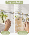 Gold Shower Curtain Hooks Rings 12 Pack Double Glide Stainless Steel Rust Resistant For Bathroom Curtain Rods installation
