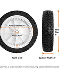 8 Inch Front Drive Wheel Set for Toro 22 Inch Recycler Self Propelled Mowers Fits 20001 Through 20111 and GTS, side and front view