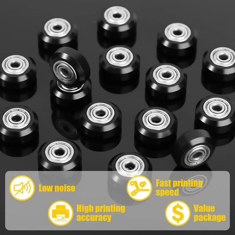 16 Piece POM Pulley Wheel Set For 3D Printers With 625zz Plastic V Slot Bearings And Linear Bearings Compatible With Creality CR10 Ender 3 Anet A8 Printers Black, 24mm