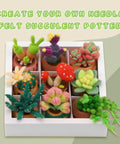 9 Piece Succulent Needle Felting Kit For Beginners With Wool Roving, Felting Pad, Needles, And Step By Step Instructions For DIY Craft And Home Decor Today showing colorful felt succulents in a white box