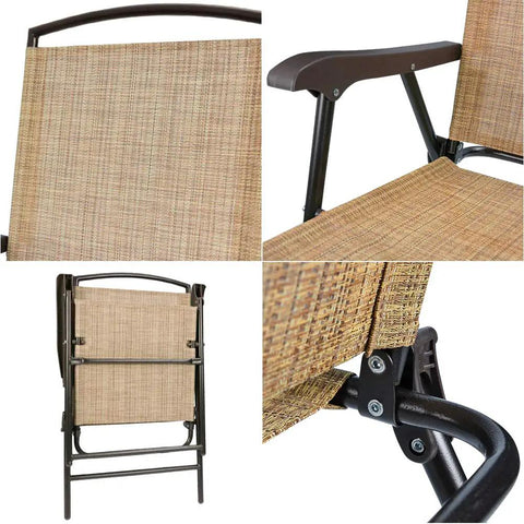 Outdoor Patio Folding Chairs Set Of 2 Sling Chairs for Camping Garden Pool or Beach with strong iron frame, close-up details