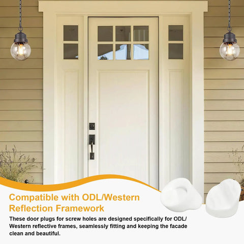 Top Shelf Fifty Pack Entry Door Plugs For Screw Holes In Crisp White Plastic With An Easy Texture Surface on a door frame.