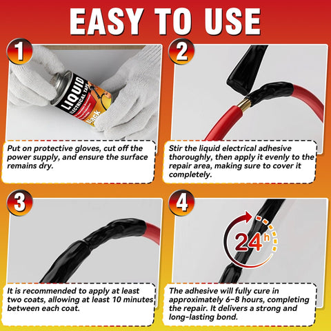 Instructions for using Liquid Electrical Tape Quick Drying Insulating Glue Black Waterproof Wire Sealant For Electrical Connections, High Temperature Resistant, Pro Grade, DIY Friendly For Wire Repair In Automotive, Marine, And Home Projects, 4 Oz