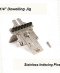 One Quarter Inch Stainless Steel Doweling Jig With Angle Guide for Edge Face and Corner Dowels, precision woodworking tool.