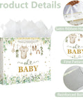 13 Inch Large Baby Gift Bag With Tissue Paper Greeting Card And Handle All In One Baby Shower Gift Set For Boys And Girls Green