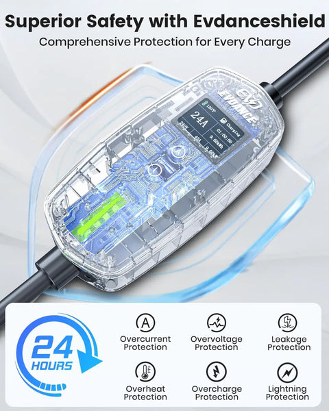 Level 2 EV Charger 24 Amp 240 Volt With 25 Foot Cable For Home Garage NEMA 14 30P Plug J1772 Non Tesla EV Compatible