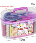 Portable sewing kit with 40 spools, needles, scissors; purple handle, transparent case. Purple 40 Spools Sewing Thread Gift Box Kit For Portable Basic Repairs Handy Hand Sewing Set With All Essentials For Crafting Mending And DIY Projects Dope Gift Box For Crafters
