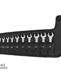 11 Pocket Stubby Wrench Roll Case For One Quarter To Three Quarters Inch SAE Wrenches With Secure Pouch And Size Markings Durable USA Made Tool Organizer For DIYers And Pro Mechanics On The Go showing empty labeled pockets
