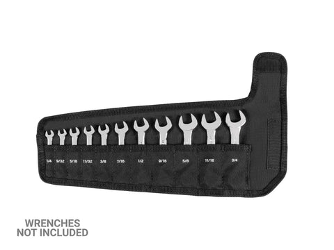 11 Pocket Stubby Wrench Roll Case For One Quarter To Three Quarters Inch SAE Wrenches With Secure Pouch And Size Markings Durable USA Made Tool Organizer For DIYers And Pro Mechanics On The Go showing empty labeled pockets