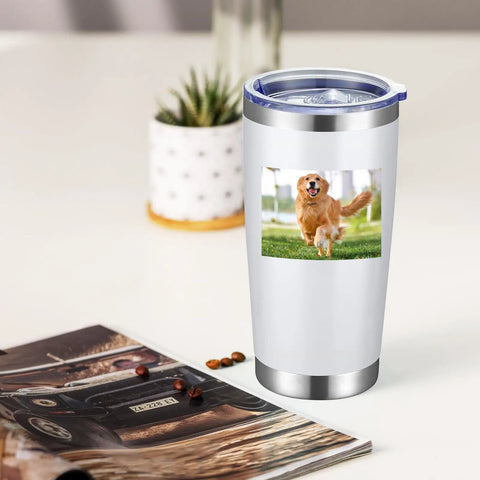 Premium Bulk Personalized 20 Oz Stainless Steel Tumbler With Lid Insulated Double Wall Cup Custom Text Or Photo Logo Print Navy Shade with pet photo