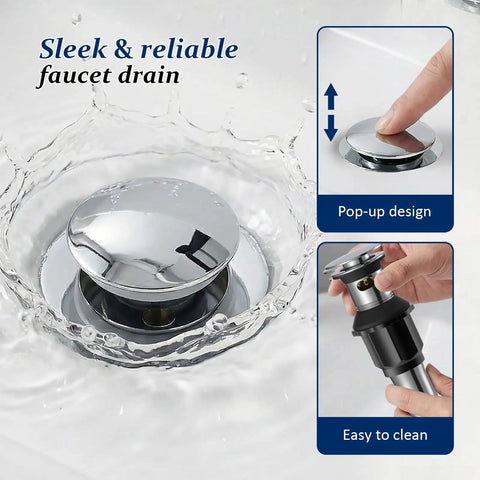 Chrome Waterfall Bathroom Faucet With Single Handle, One Hole Sink Setup, easy install pop up drain in water