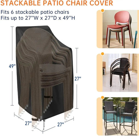 600D Heavy Duty Waterproof Stackable Patio Chair Covers For 4 To 6 High Back Chairs, 27 Inch Wide By 27 Inch Deep By 49 Inch Tall