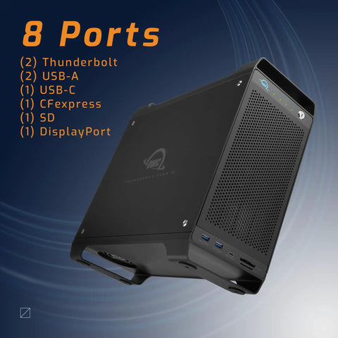 Goes Hard Eight Bay External Storage Enclosure with 8 ports including Thunderbolt and USB-C for versatile connectivity.