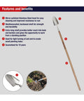 Diagram of Stainless Steel Long-Handled Trowel With An Ergonomic Grip For Effortless Digging And Back-Friendly Comfort In The Garden.